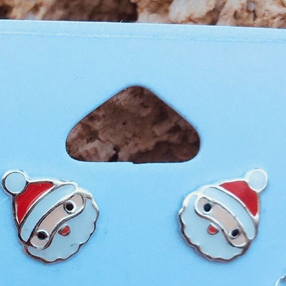 Girls Sterling Silver Epoxy Santa Earring - Picture 2 of 2